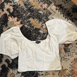 GAP White Puff-Sleeve Square-Neck Crop Top